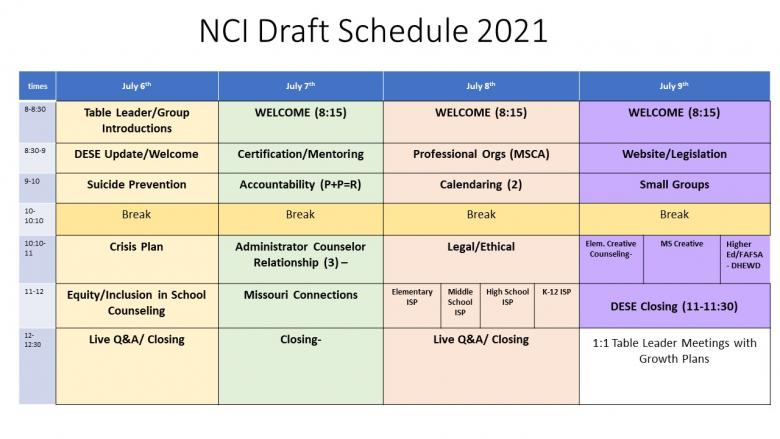 NCI draft schedule 2021