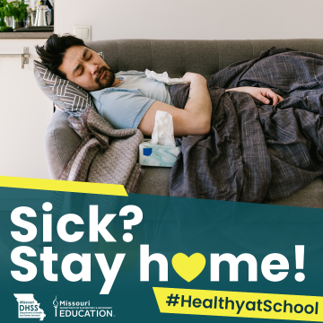 Sick? Stay home! #HealthyatSchool graphic of sick male teacher