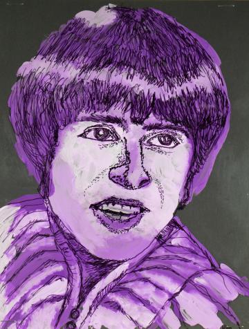 An ink portrait with different purple hues of paint by Nina