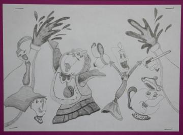 A pencil sketch of characters from Beauty and the Beast by Caitlyn