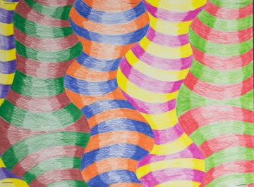 Alternating-colored striped, wavy pillars by Morgan K. 