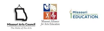 Missouri Arts Council Logo, Missouri Alliance for Arts Education Logo, and Missouri DESE logo